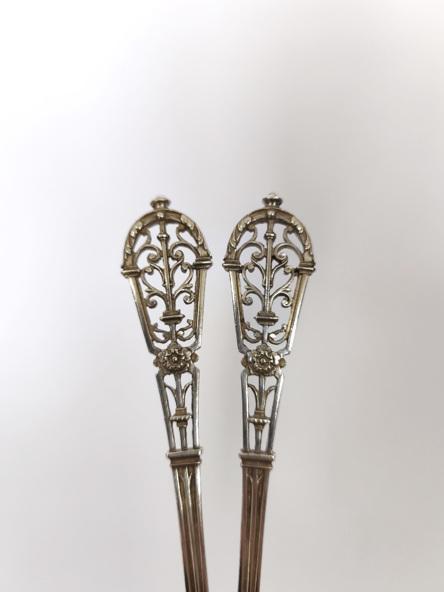 Puiforcat: Exquisite Solid Silver And Vermeil Dessert Set, “ferrure” Model. 19th Century-photo-1