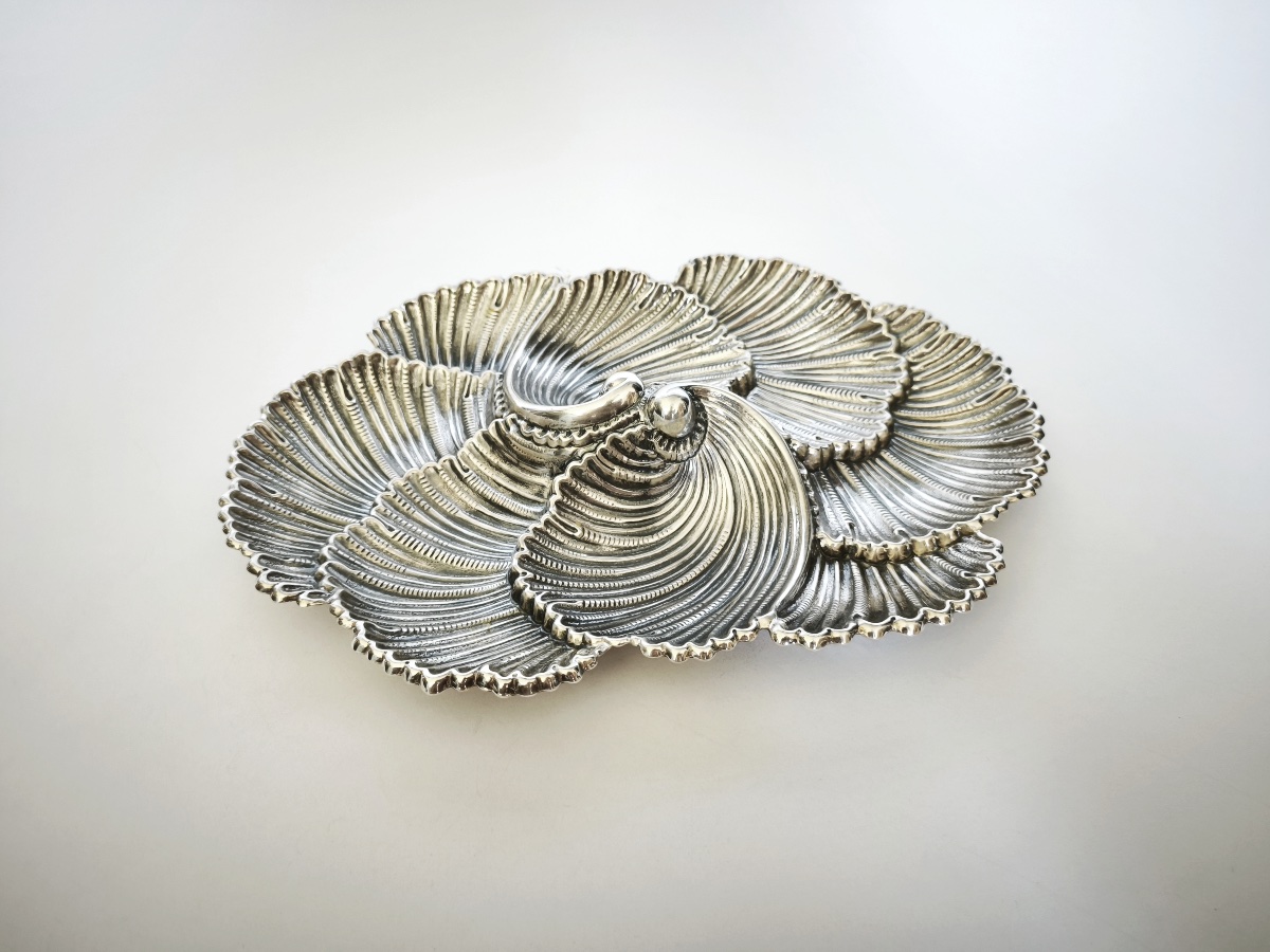 Buccellati : centre de table formant plat, modèle marina coquillage, en argent massif. Italie-photo-6