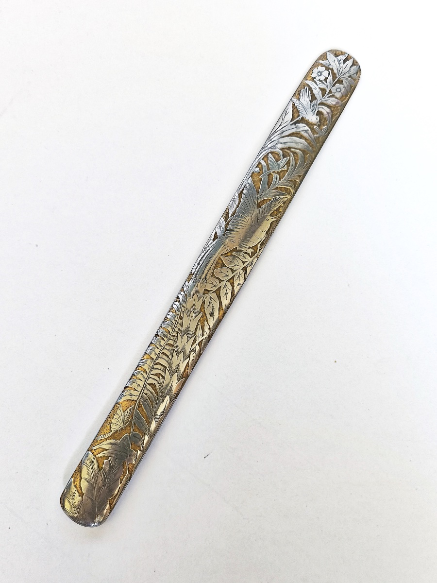 Large Naturalistic Paper Cutter / Letter Opener - Art Nouveau, Silver- And Gold-plated Metal, 19th–20th Centuries-photo-2
