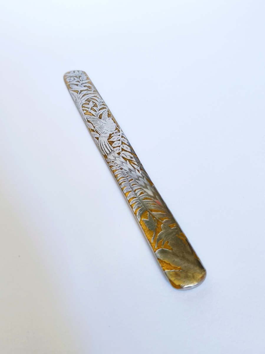 Large Naturalistic Paper Cutter / Letter Opener - Art Nouveau, Silver- And Gold-plated Metal, 19th–20th Centuries-photo-3