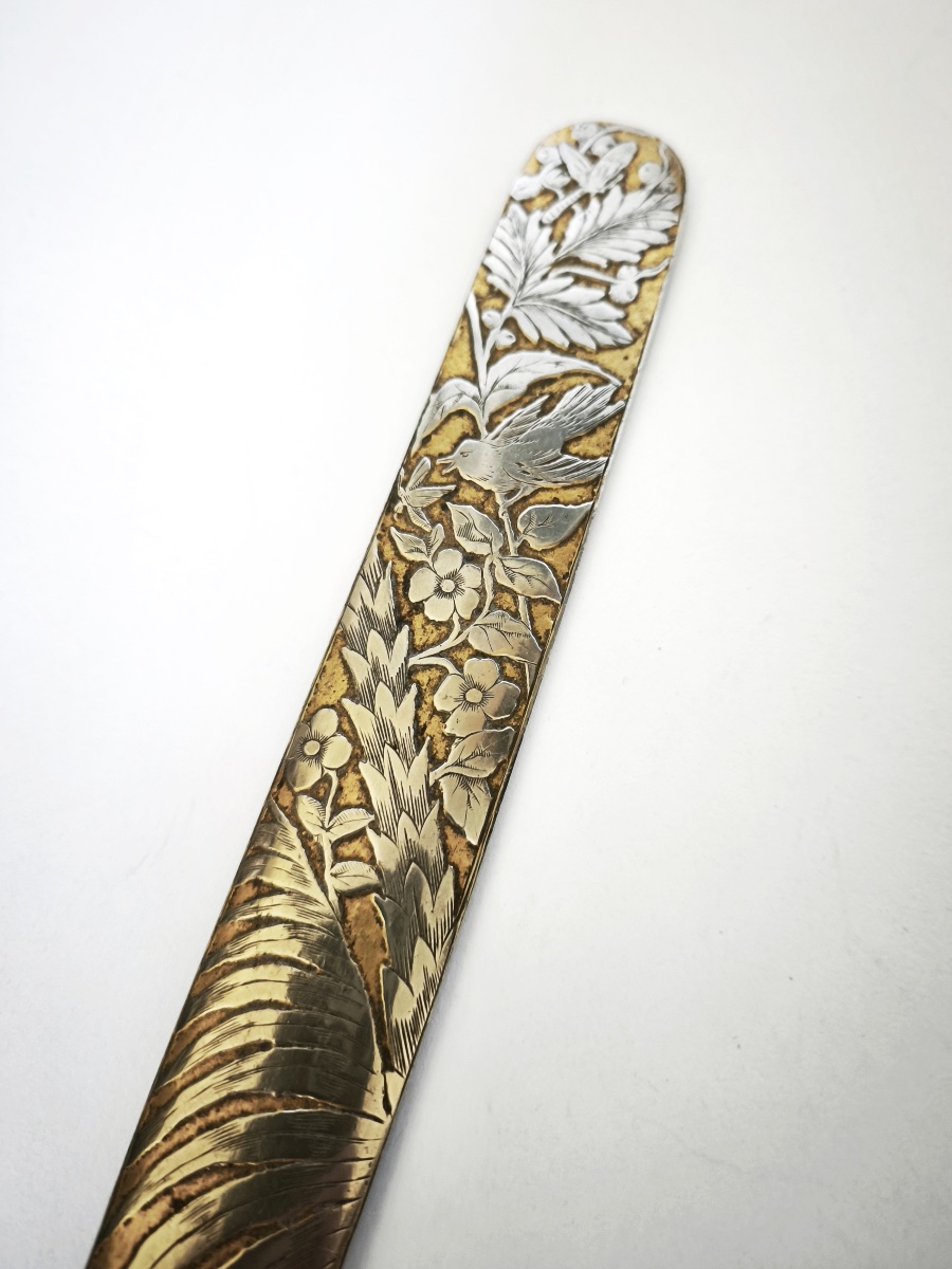 Large Naturalistic Paper Cutter / Letter Opener - Art Nouveau, Silver- And Gold-plated Metal, 19th–20th Centuries-photo-3