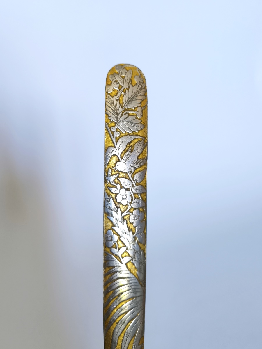 Large Naturalistic Paper Cutter / Letter Opener - Art Nouveau, Silver- And Gold-plated Metal, 19th–20th Centuries-photo-4