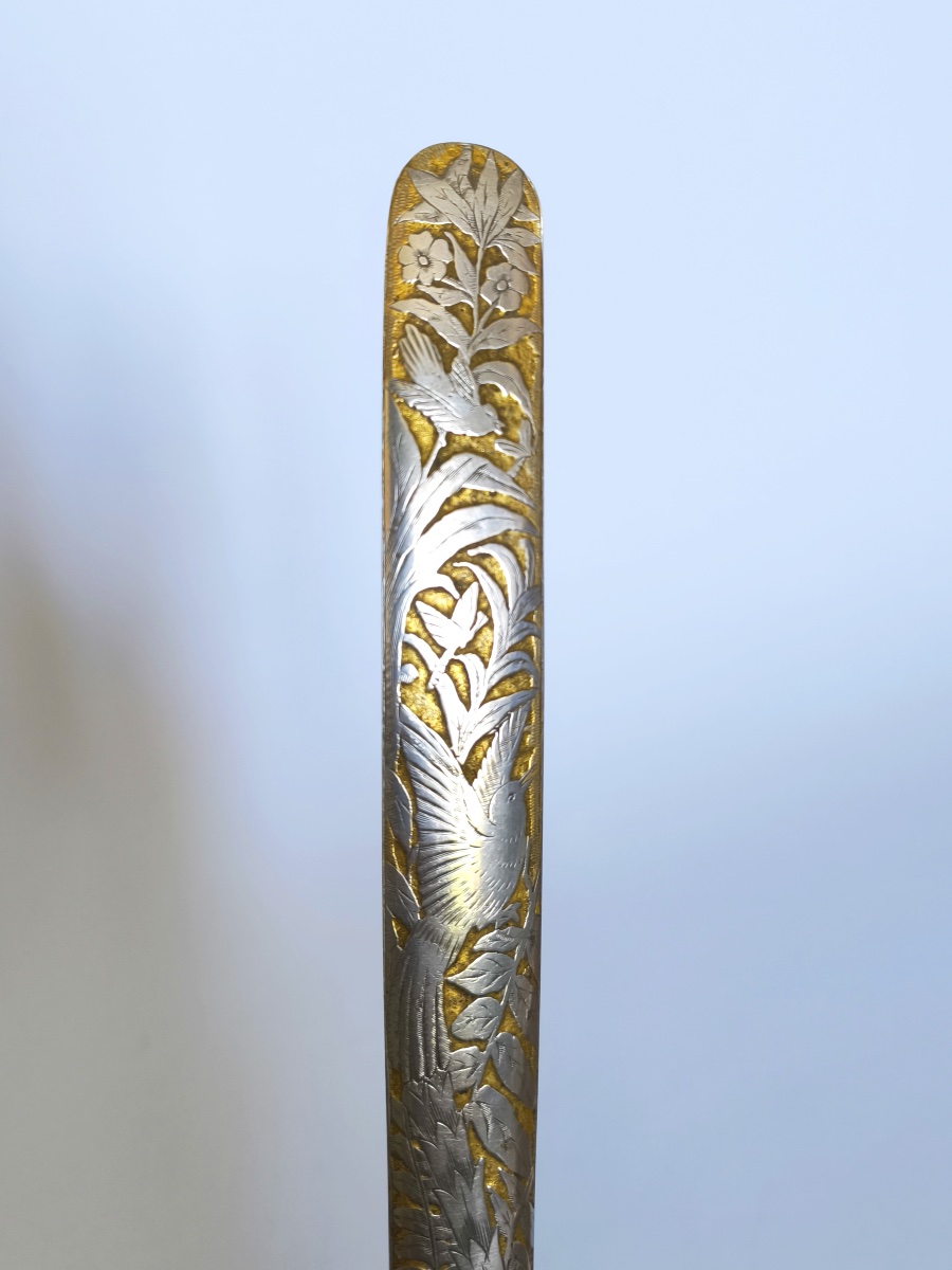 Large Naturalistic Paper Cutter / Letter Opener - Art Nouveau, Silver- And Gold-plated Metal, 19th–20th Centuries-photo-5