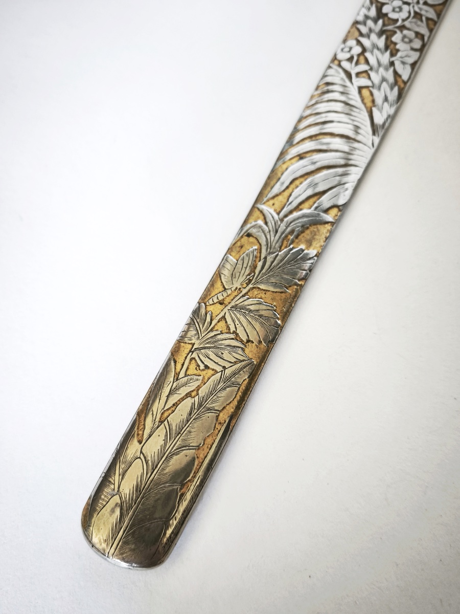 Large Naturalistic Paper Cutter / Letter Opener - Art Nouveau, Silver- And Gold-plated Metal, 19th–20th Centuries-photo-6