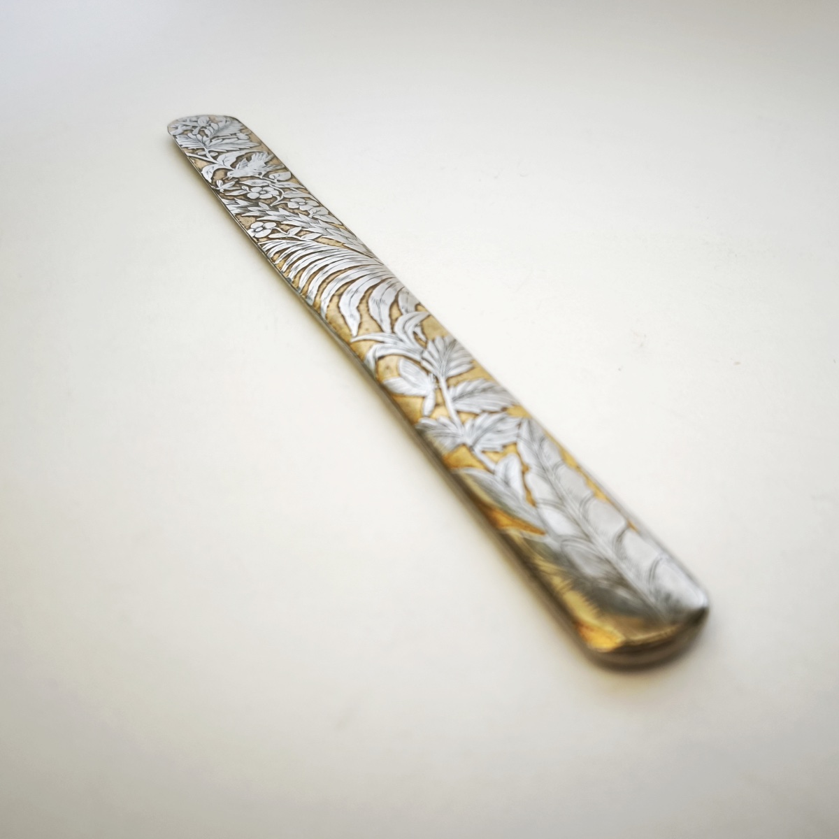 Large Naturalistic Paper Cutter / Letter Opener - Art Nouveau, Silver- And Gold-plated Metal, 19th–20th Centuries