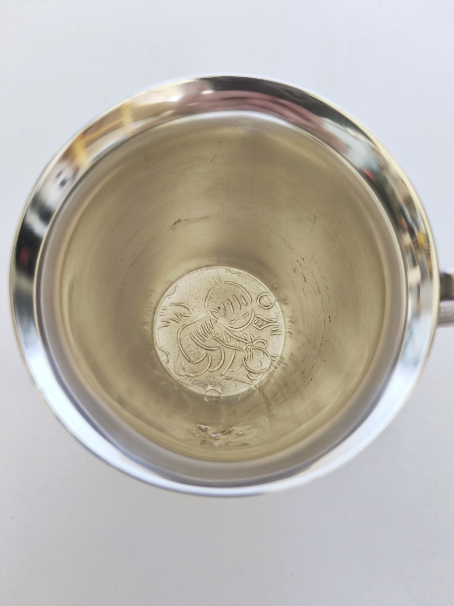 Timbale d’enfant / de baptême / de naissance en argent massif à décor d’ourson. Argent sterling-photo-2