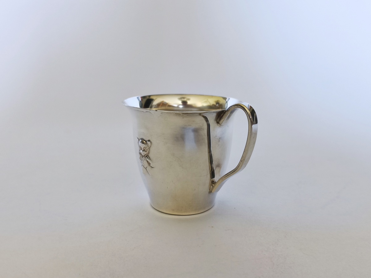 Timbale d’enfant / de baptême / de naissance en argent massif à décor d’ourson. Argent sterling-photo-3