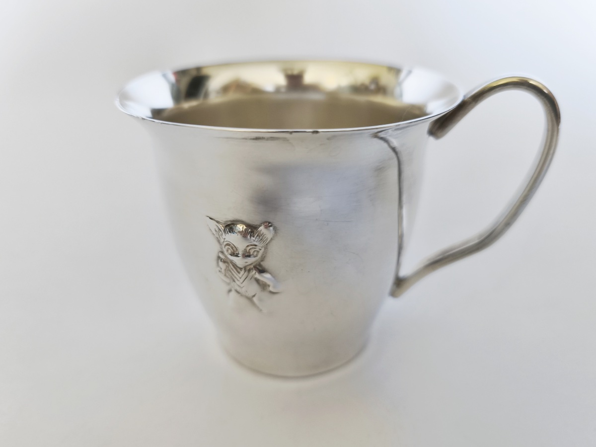 Timbale d’enfant / de baptême / de naissance en argent massif à décor d’ourson. Argent sterling-photo-4