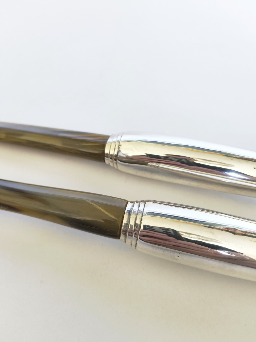 Very Large Salad Server Set Made Of Silver-plated Metal And Horn. 21st-century Piece. Italy? -photo-2