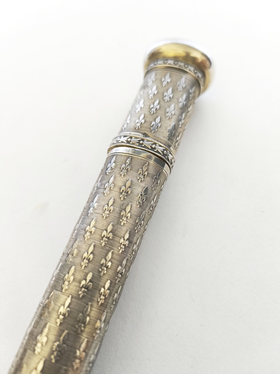 Large Wax Case / Message In Solid Silver & Vermeil, Seal. Fleur-de-lis Design. Roy Seal-photo-2