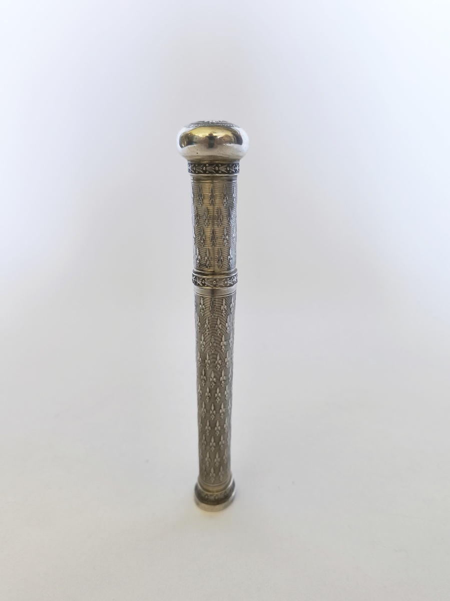 Large Wax Case / Message In Solid Silver & Vermeil, Seal. Fleur-de-lis Design. Roy Seal-photo-3