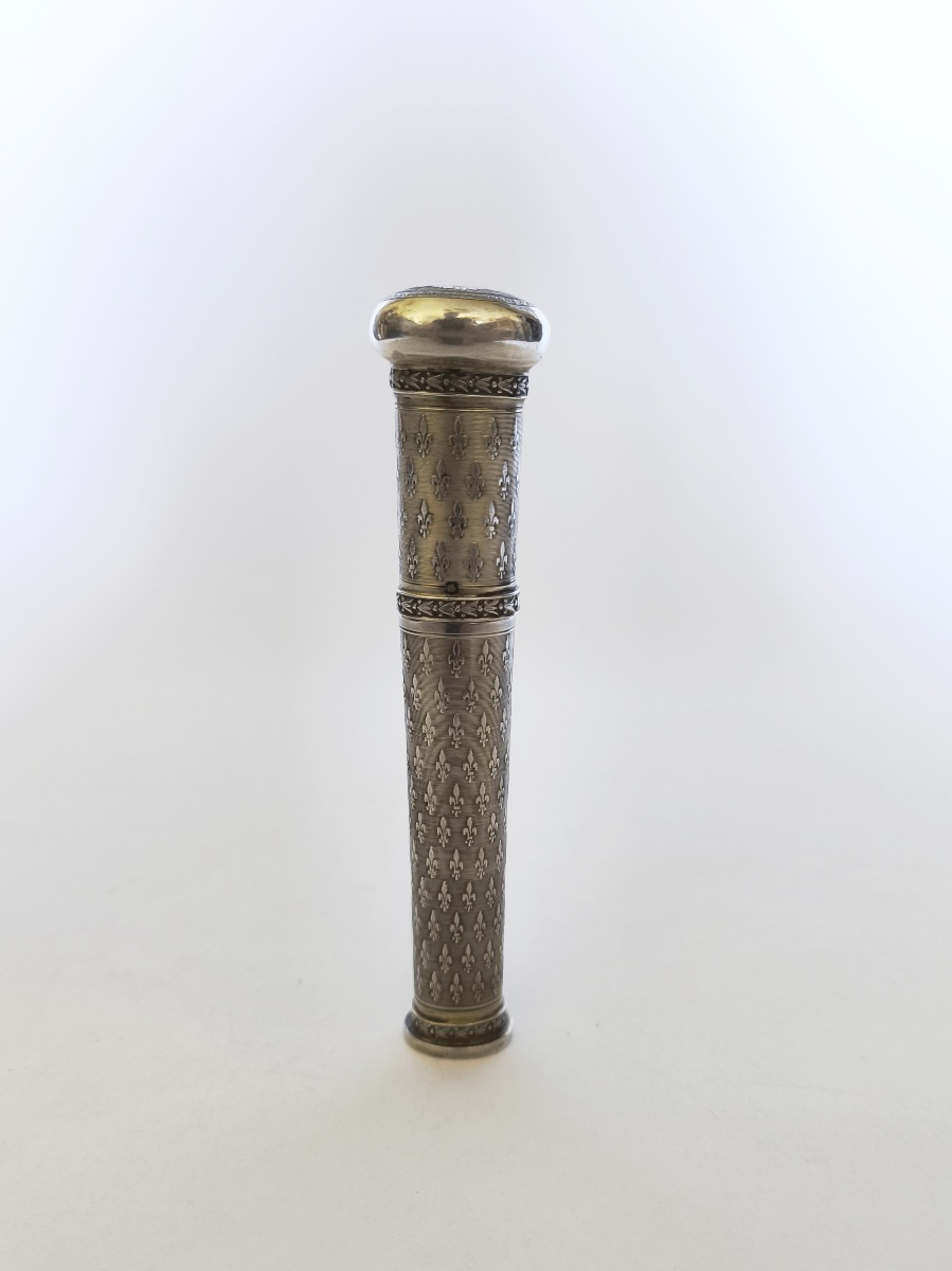 Large Wax Case / Message In Solid Silver & Vermeil, Seal. Fleur-de-lis Design. Roy Seal-photo-4