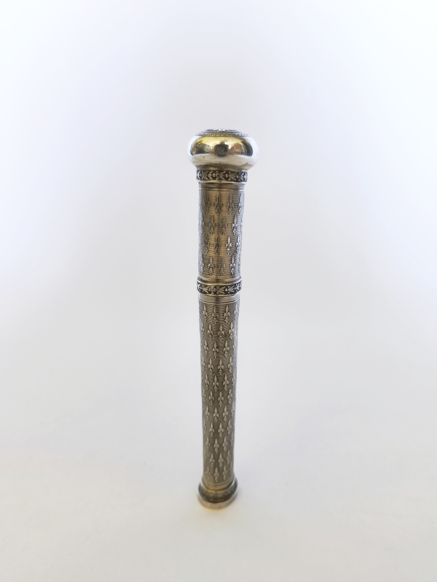 Large Wax Case / Message In Solid Silver & Vermeil, Seal. Fleur-de-lis Design. Roy Seal-photo-1