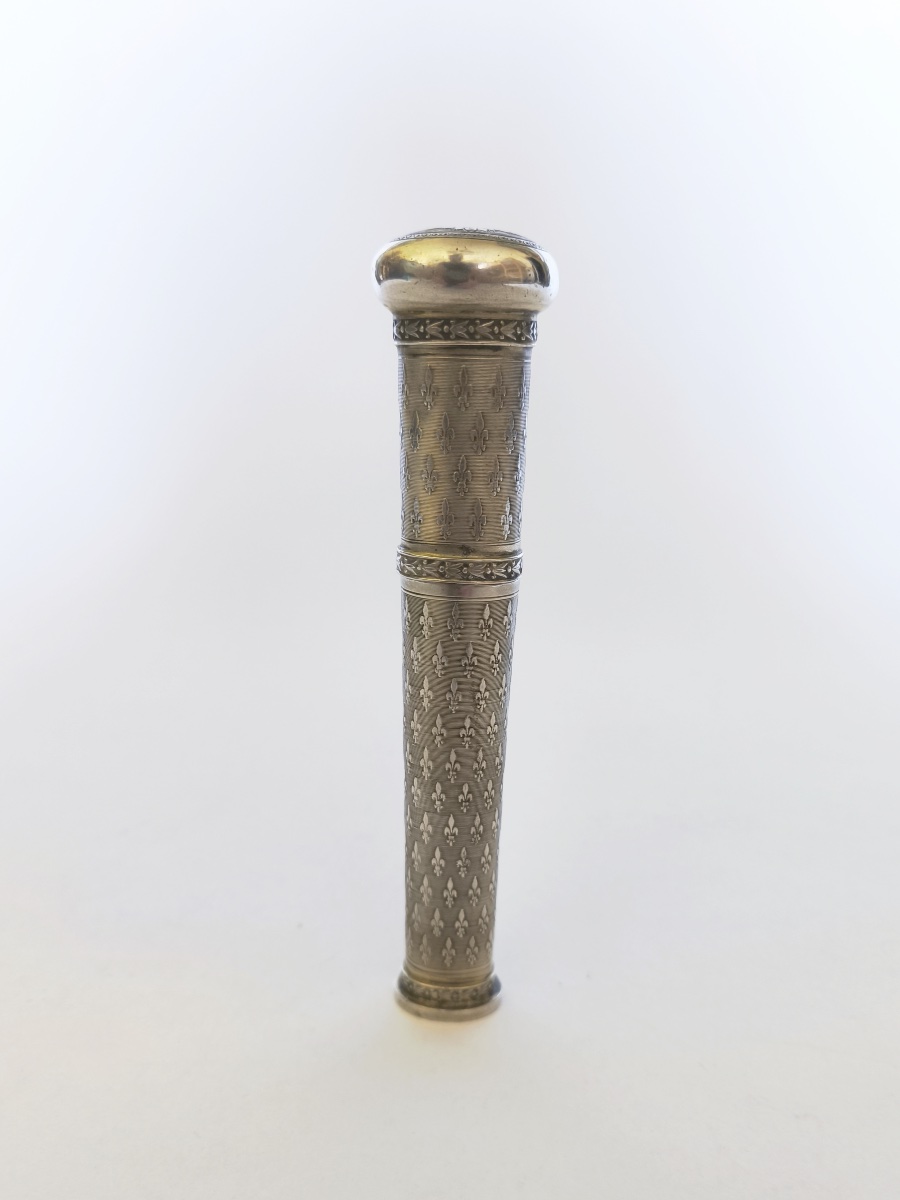 Large Wax Case / Message In Solid Silver & Vermeil, Seal. Fleur-de-lis Design. Roy Seal-photo-2