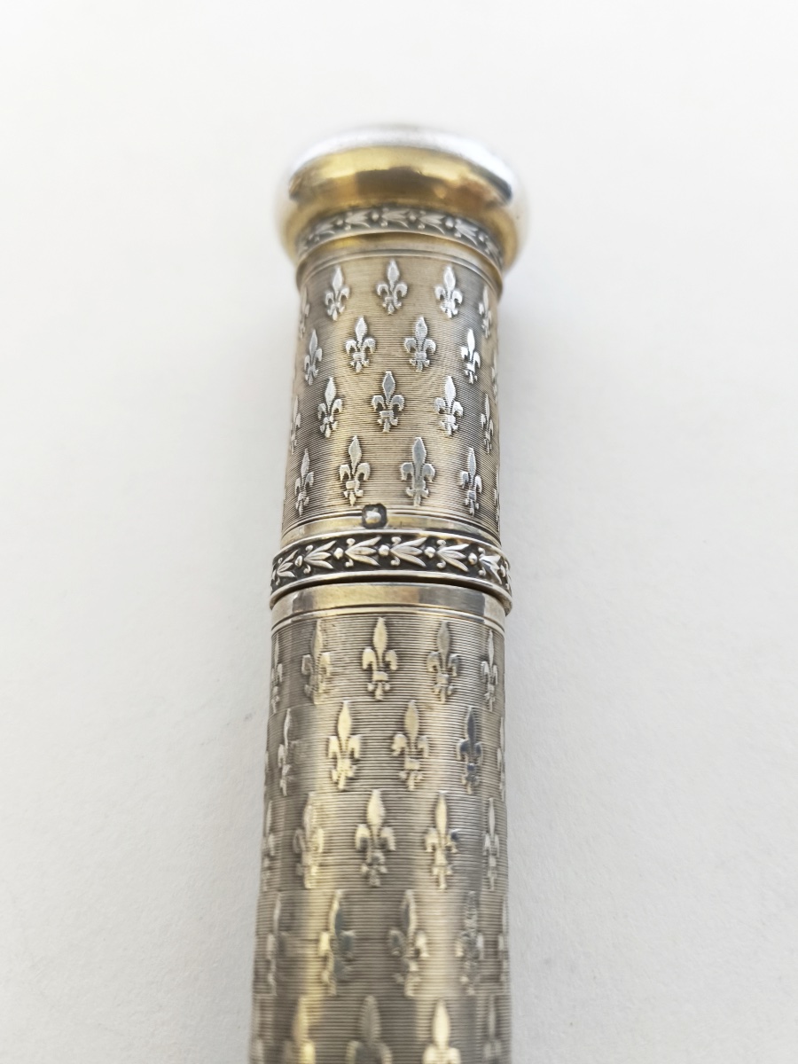 Large Wax Case / Message In Solid Silver & Vermeil, Seal. Fleur-de-lis Design. Roy Seal-photo-5