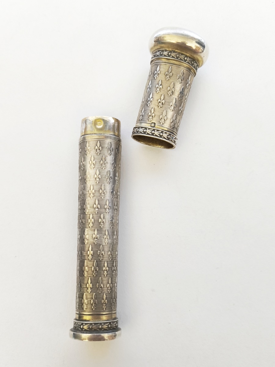 Large Wax Case / Message In Solid Silver & Vermeil, Seal. Fleur-de-lis Design. Roy Seal-photo-7
