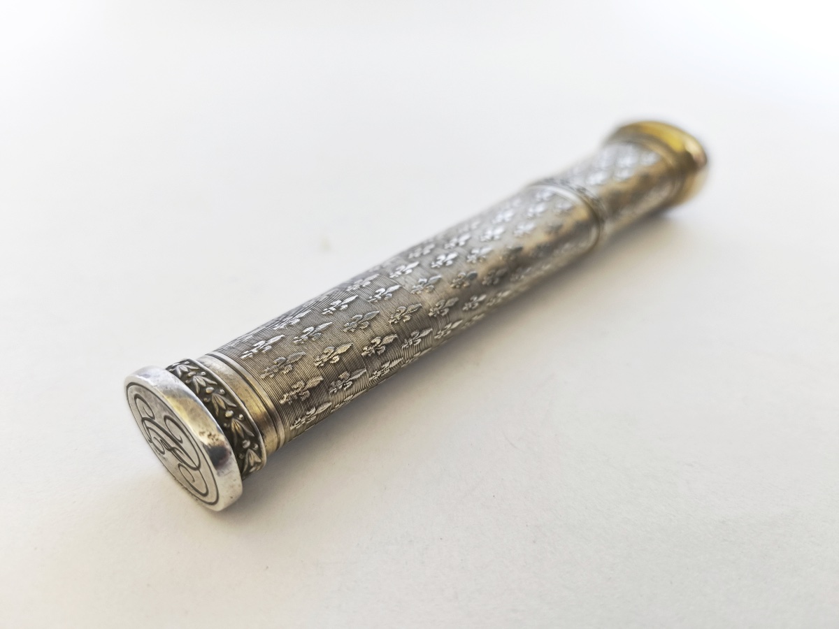 Large Wax Case / Message In Solid Silver & Vermeil, Seal. Fleur-de-lis Design. Roy Seal-photo-8