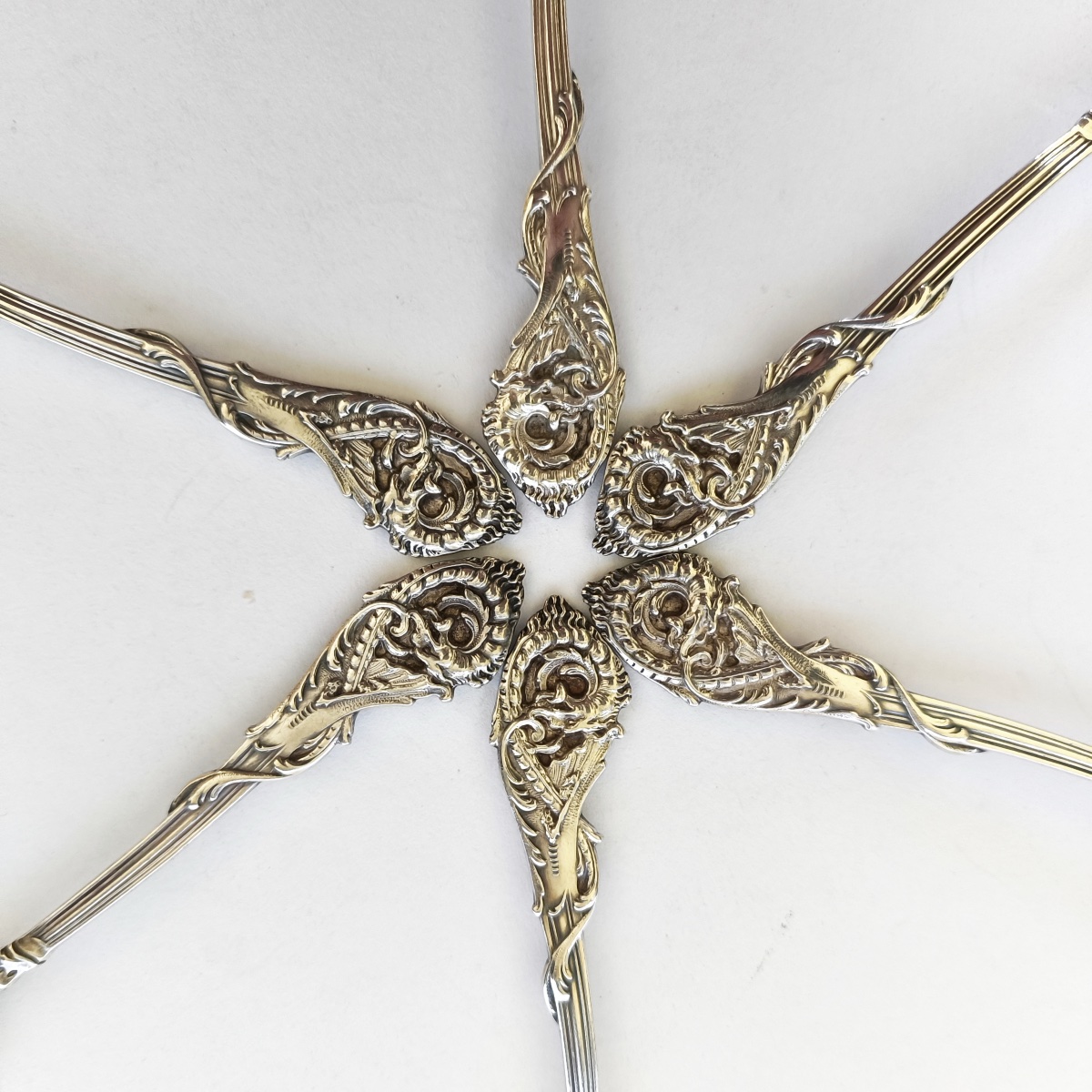 Veyrat: Six Solid Silver Spoons, Decorated With A Chimera And A Neo-gothic Dragon. Late 19th Century-photo-2