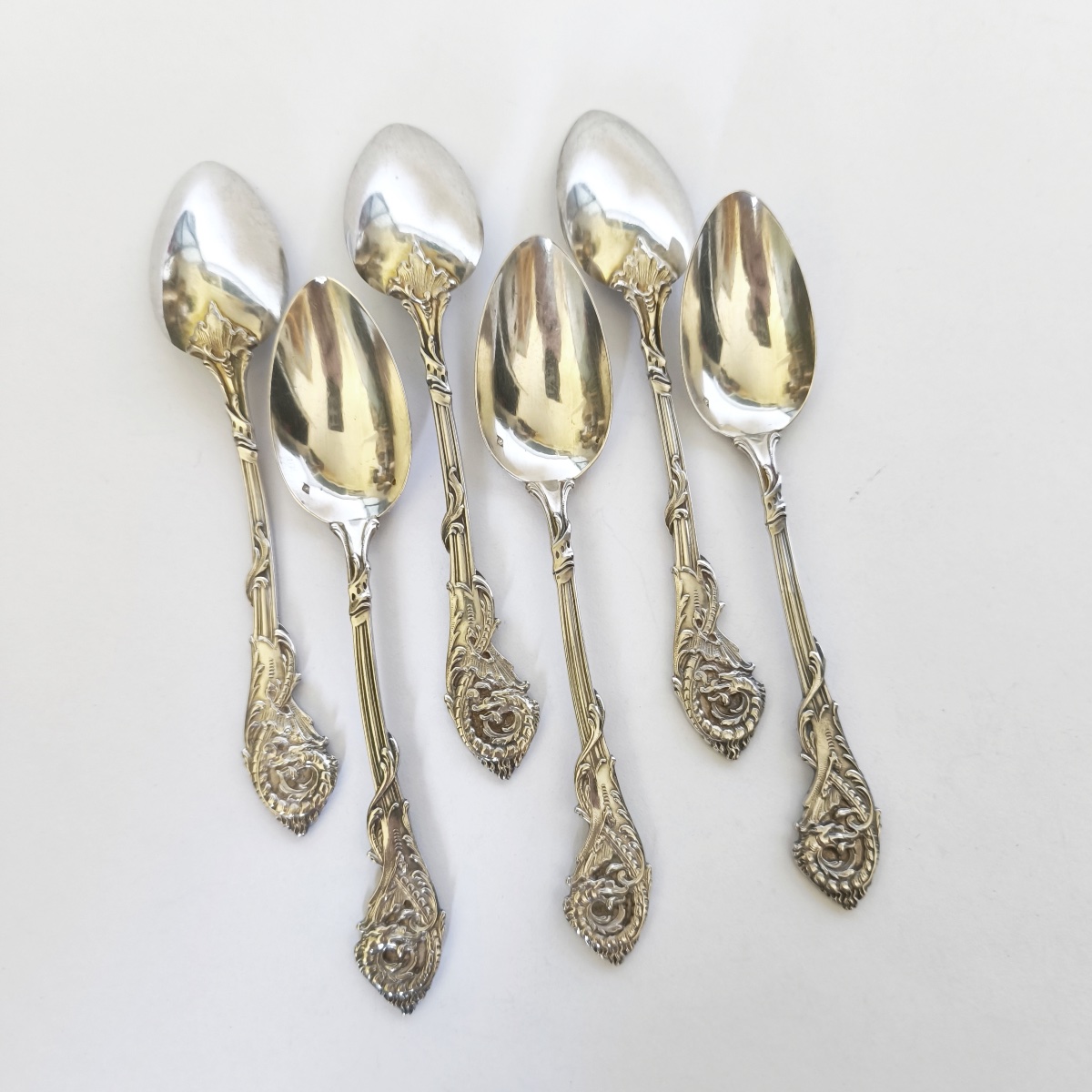 Veyrat: Six Solid Silver Spoons, Decorated With A Chimera And A Neo-gothic Dragon. Late 19th Century-photo-6