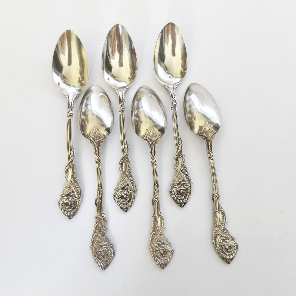Veyrat: Six Solid Silver Spoons, Decorated With A Chimera And A Neo-gothic Dragon. Late 19th Century-photo-7