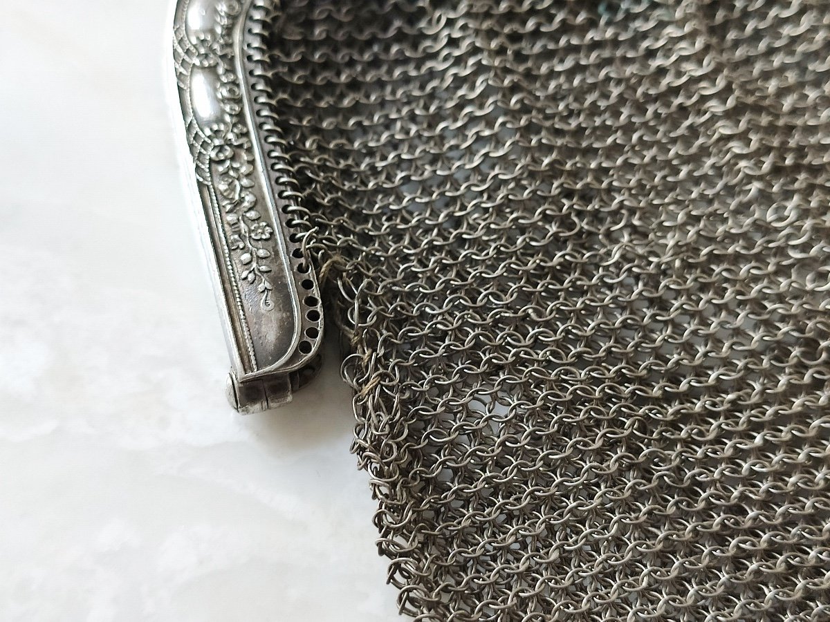 "cote De Maille" Evening Bag In Sterling Silver, Late Nineteenth Century.-photo-2