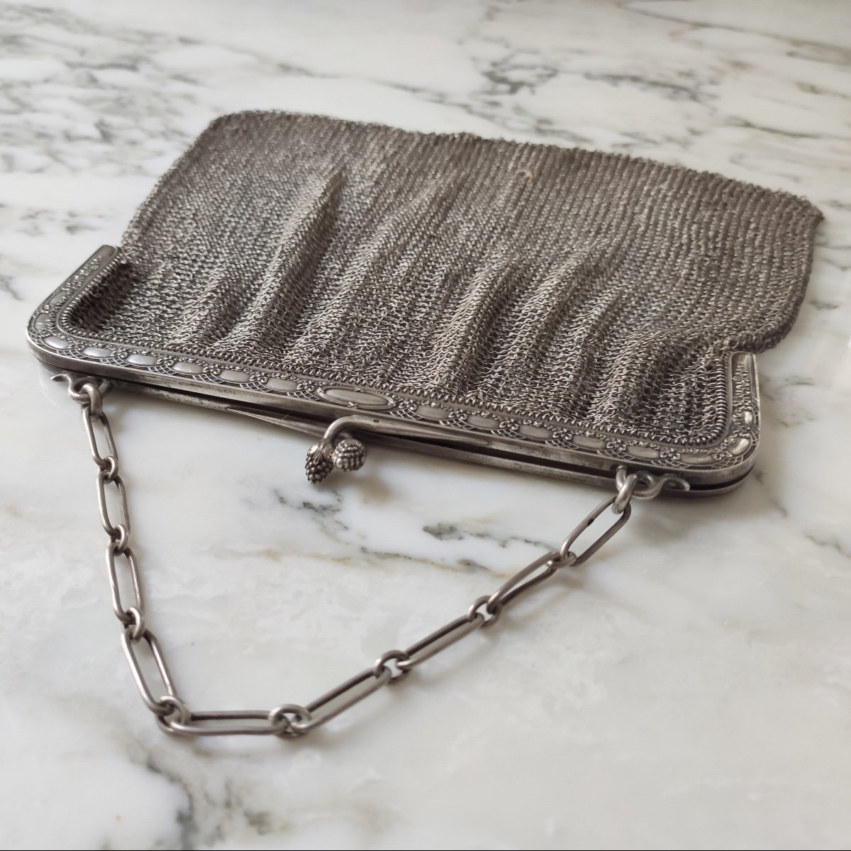"cote De Maille" Evening Bag In Sterling Silver, Late Nineteenth Century.-photo-5