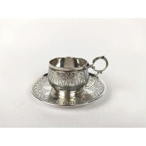 Doutre - Roussel: Superb And Heavy Cup In Neo-gothic Guilloche Sterling Silver. Late 19th Century 