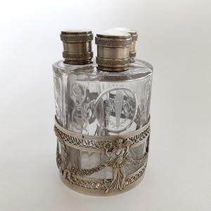 R Mauger : Superbe Grande Cave à Parfum En Argent Massif, Vermeil & Verre St Louis XVI C1900