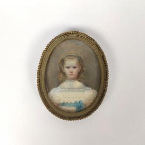 Louise Besnard (1816 - 1879) : Portrait Miniature De Fillette. Peinture XIXe Siècle. XIXeme. 