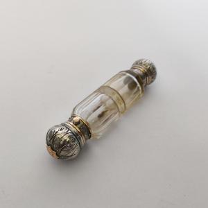Double Salt And Perfume Bottle In Gold, Sterling Silver, Glass And Sterling Silver Vermeil. France 19th Century