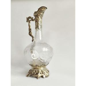 D Roussel : aiguière à mascaron en argent massif vermeil & cristal. XIXe siècle. Napoléon III