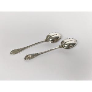 Hénin & Cie: Two Louis XV Style Solid Silver Tea Spoons/filters With A System