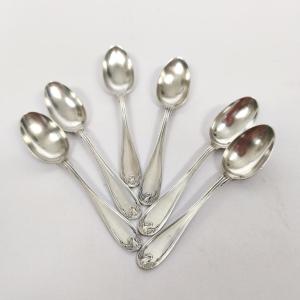  Charles Tirbour: Set Of Six Solid Silver Teaspoons. Imperial Decoration Of Swans. 