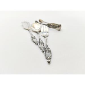 Schifferlet: Solid Silver Cutlery For Petits Fours/seed Cakes. St. Louis XV / Art Nouveau