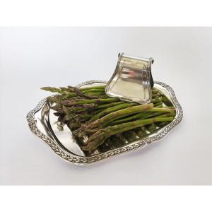 Puiforcat & Cailar Bayard: Silver-plated Asparagus Serving Dish And Tongs, St. Louis XVI Style