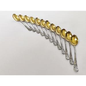 Christofle: Twelve Silver- And Gold-plated Spoons With A Mascaron Design. 