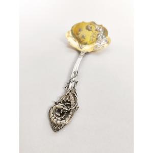 Veyrat: Solid Silver And Vermeil Snow Shovel, Decorated With A Chimera-dragon Motif. Late 19th Century