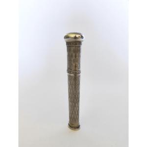 Large Wax Case / Message In Solid Silver & Vermeil, Seal. Fleur-de-lis Design. Roy Seal