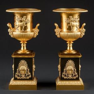 Signé Claude François Rabiat - Magnifique Paire De Vases Empire Médicis