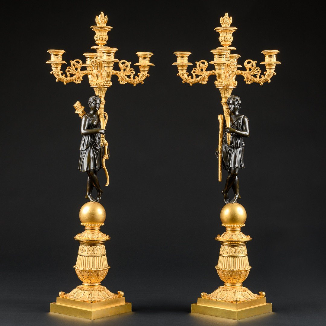 Model By Pierre - Philippe Thomire - Pair Of Large Empire Candelabra “ Apollo & Diana ”-photo-3