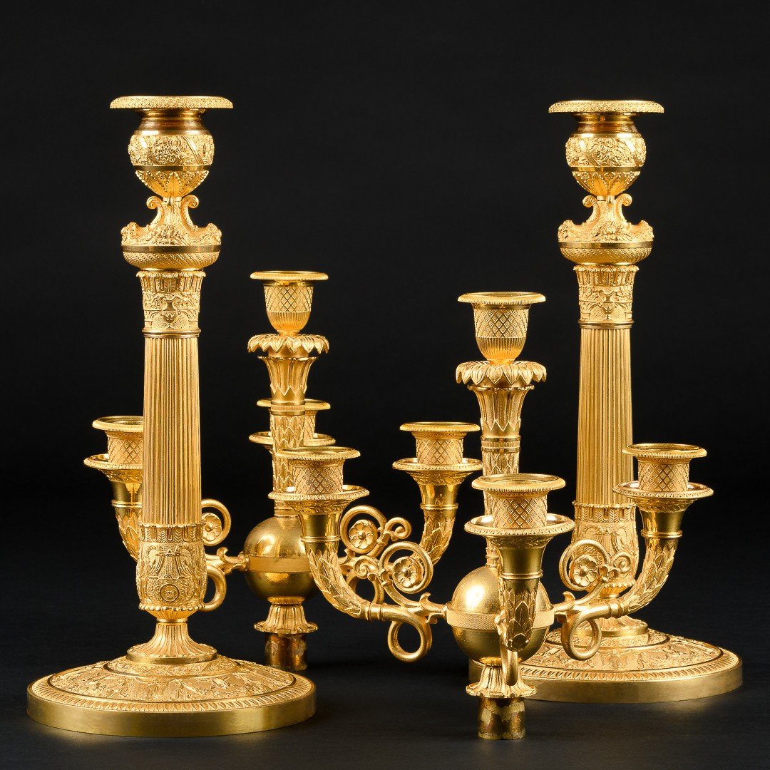 Signés Galle - Exceptionnellement Rare Paire De Candélabres Empire-photo-2