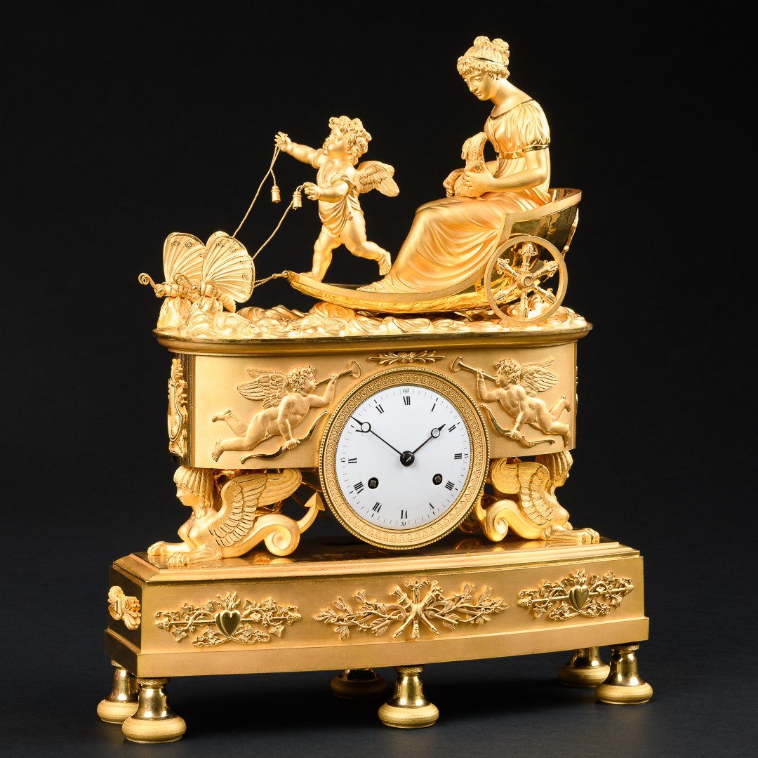 Alluring Empire Chariot Clock “ Eros And Psyche ” Drawn By Butterflies-photo-1