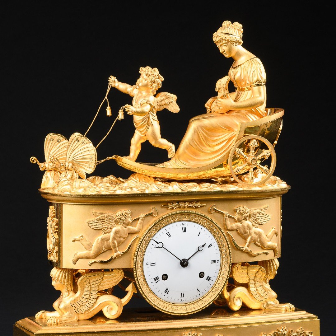 Alluring Empire Chariot Clock “ Eros And Psyche ” Drawn By Butterflies-photo-2