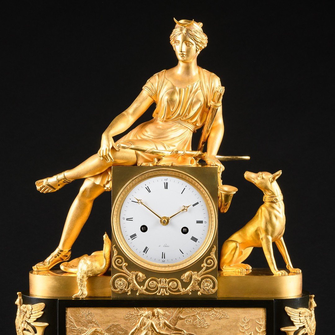 André - Antoine Ravrio - Early Empire Period Clock “ Diana Huntress ”-photo-2
