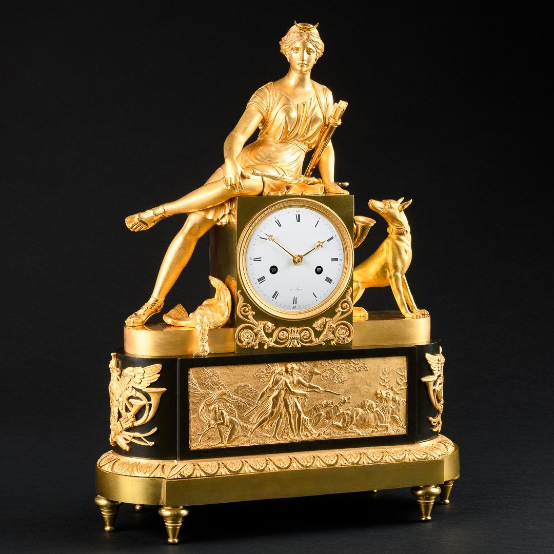 André - Antoine Ravrio - Early Empire Period Clock “ Diana Huntress ”-photo-1
