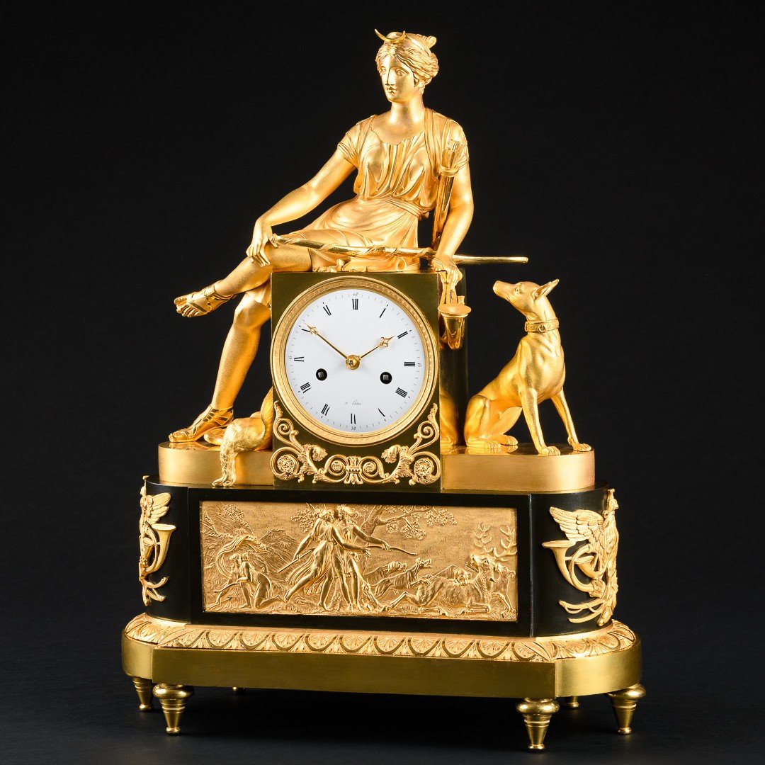 André - Antoine Ravrio - Early Empire Period Clock “ Diana Huntress ”-photo-4