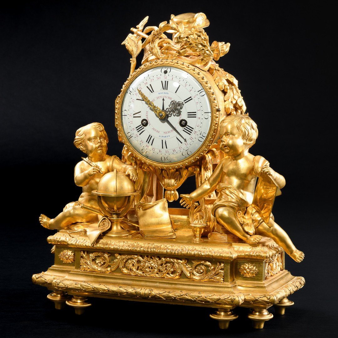 Balthazar Lieutaud (1720-1780) - Very Rare Louis XVI Period Mantel Clock “ Allegory Of Science ”-photo-4