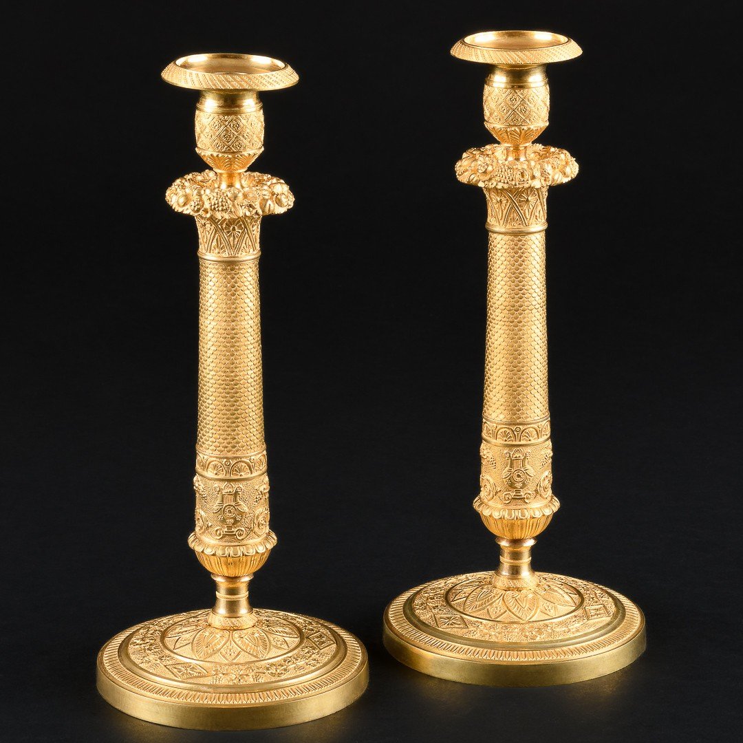 Gérard - Jean Galle - Exceptional  Large Pair Of Empire Candlesticks-photo-2
