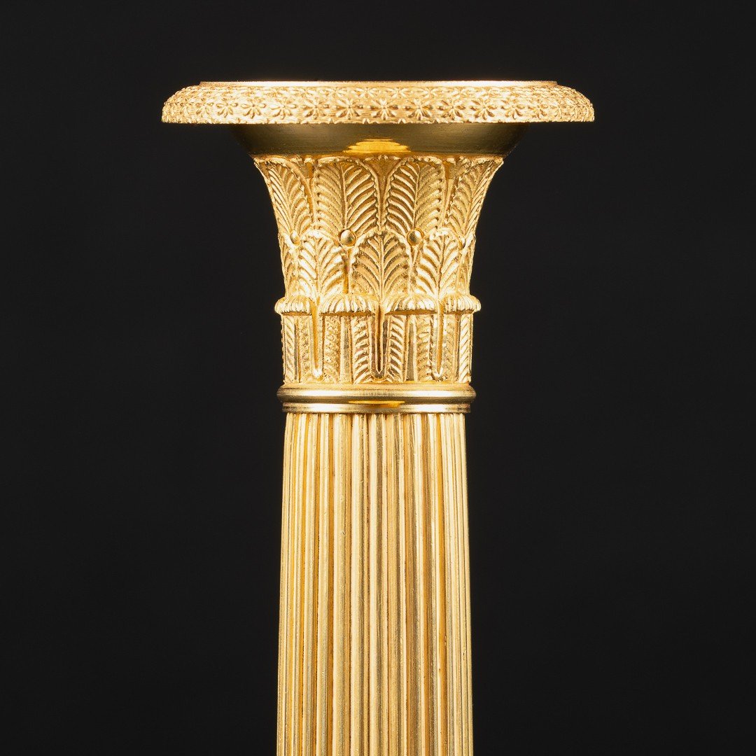 Signed Galle - Superior Rare Pair Of Empire Candlesticks-photo-3
