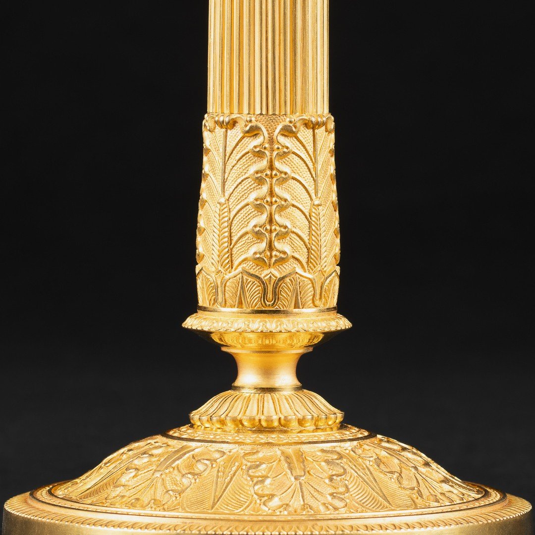Signed Galle - Superior Rare Pair Of Empire Candlesticks-photo-4
